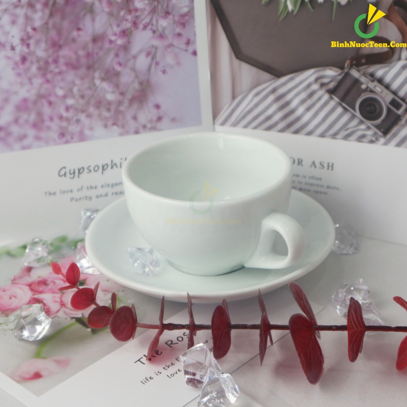 Bộ Ly Sứ Café Trắng Cappuccino LS118 In Logo Theo Yêu Cầu