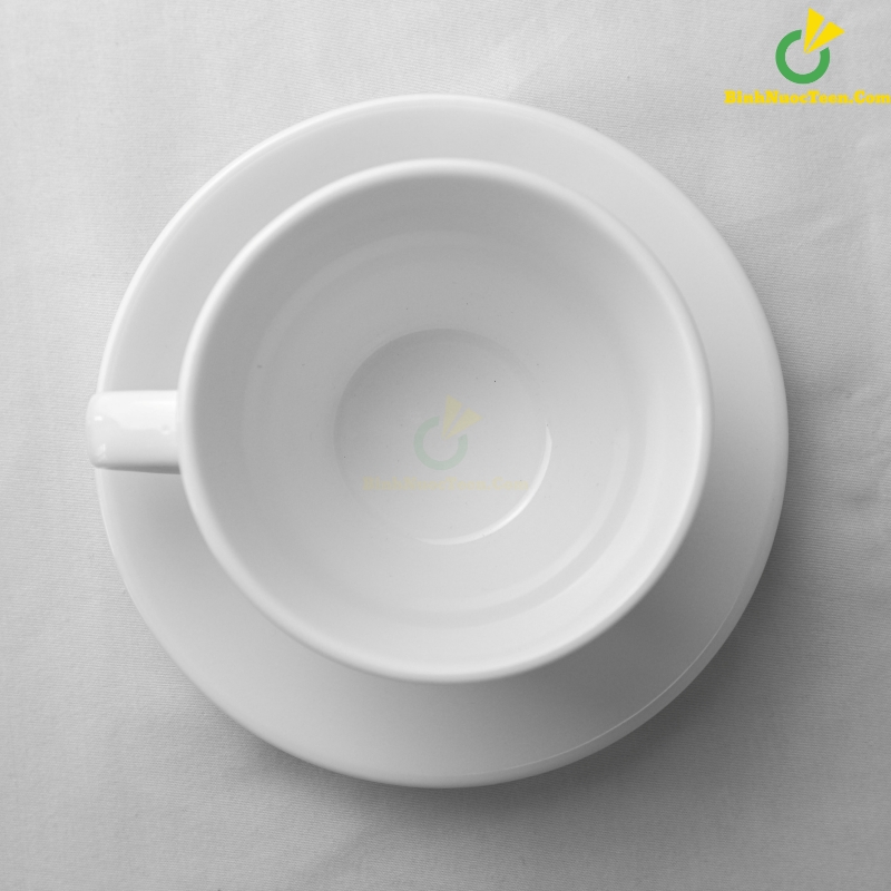 Bộ Ly Sứ Café Trắng Dáng Đức Cappuccino LS117 In Logo Theo Yêu Cầu