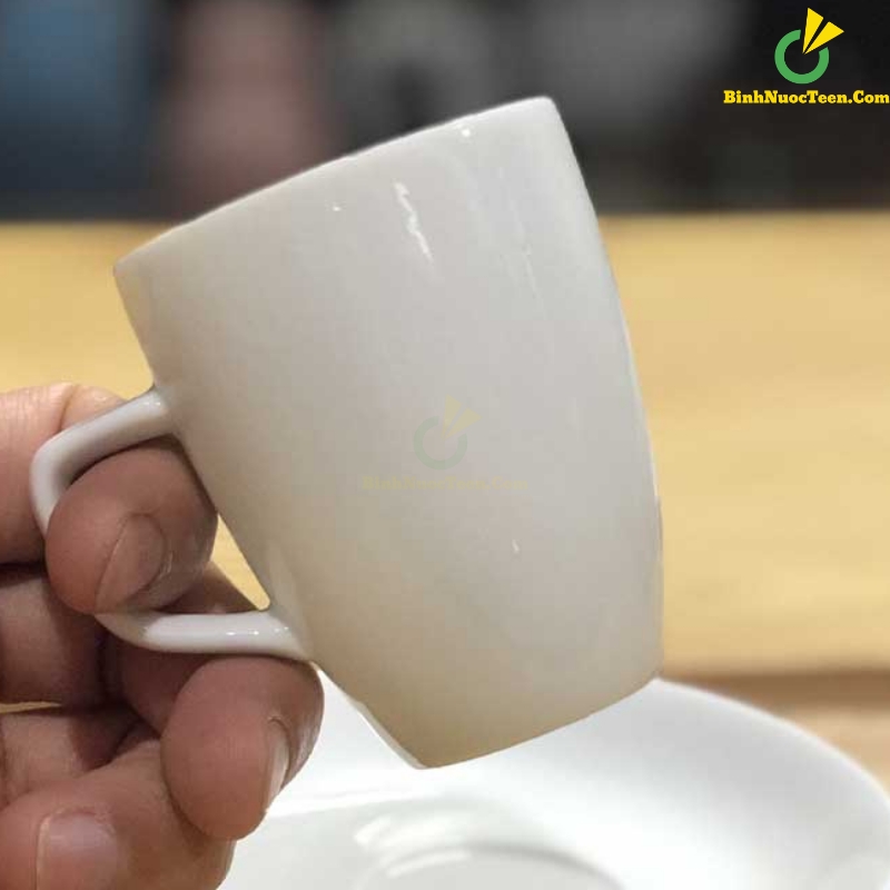 Bộ Ly Sứ Trắng Latte Dáng Đức LS121 In Logo Theo Yêu Cầu