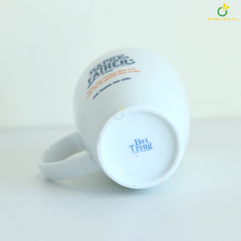 Ly Sứ Bát Tràng Dáng Thóp Trắng LS104 In Logo Theo Yêu Cầu