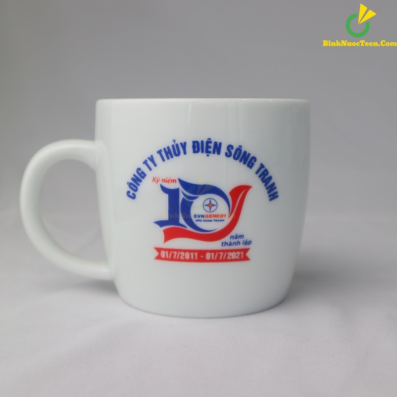 Ly Sứ Bát Tràng Trắng Dáng Tròn Lùn LS112 In Logo Theo Yêu Cầu