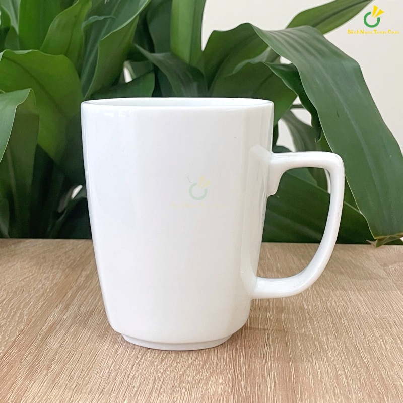 Ly Sứ Bát Tràng Trắng Dáng Vuông LS110 In Logo Theo Yêu Cầu