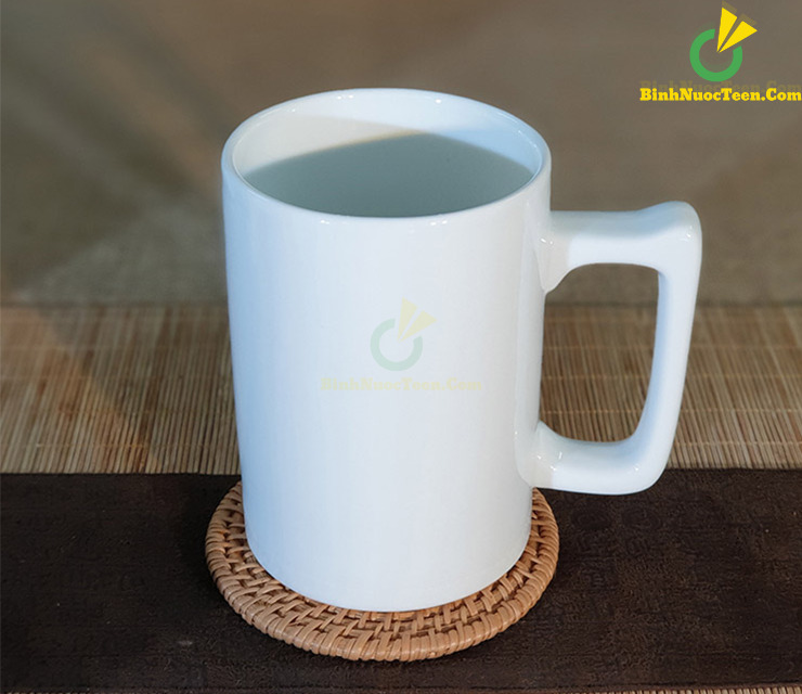 Ly Sứ Bát Tràng Trắng Quai C Vuông LS108 In Logo Theo Yêu Cầu