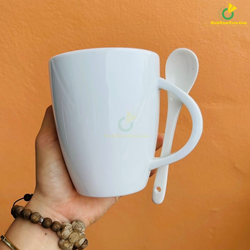 Ly Sứ Bát Tràng Trắng Thóp Quai Thìa LS127 In Logo Theo Yêu Cầu