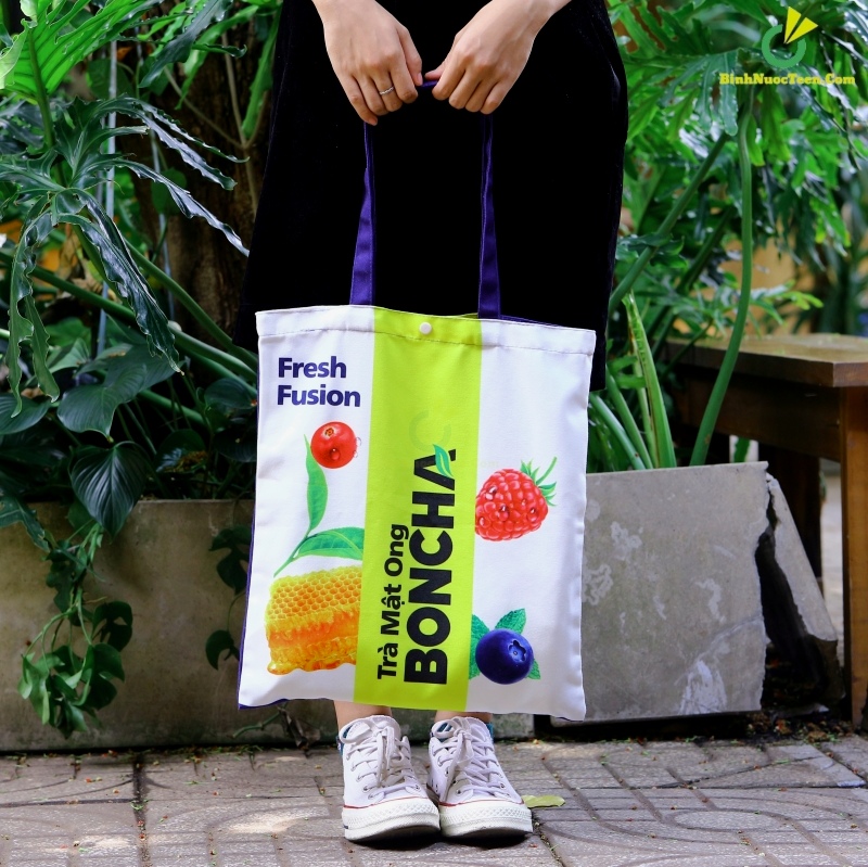 Túi Vải Canvas Có Nút Bấm Nhựa TVC12-1 In Logo Boncha 4