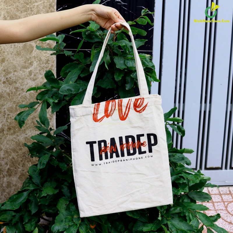 Túi vải Canvas Có Túi Con & Nút Bấm TVC09 In Logo 4