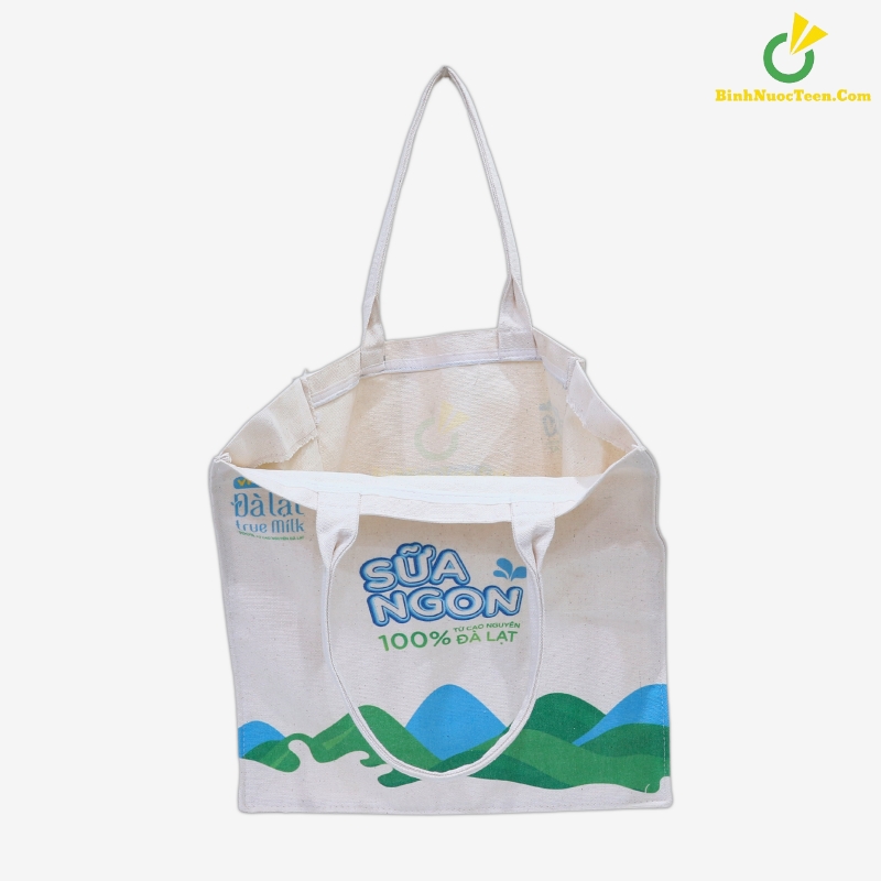 Túi Vải Canvas Dạng Hộp TVC06-3 In Logo Túi Sữa Ngon Đà Lạt Màu Trắng 3