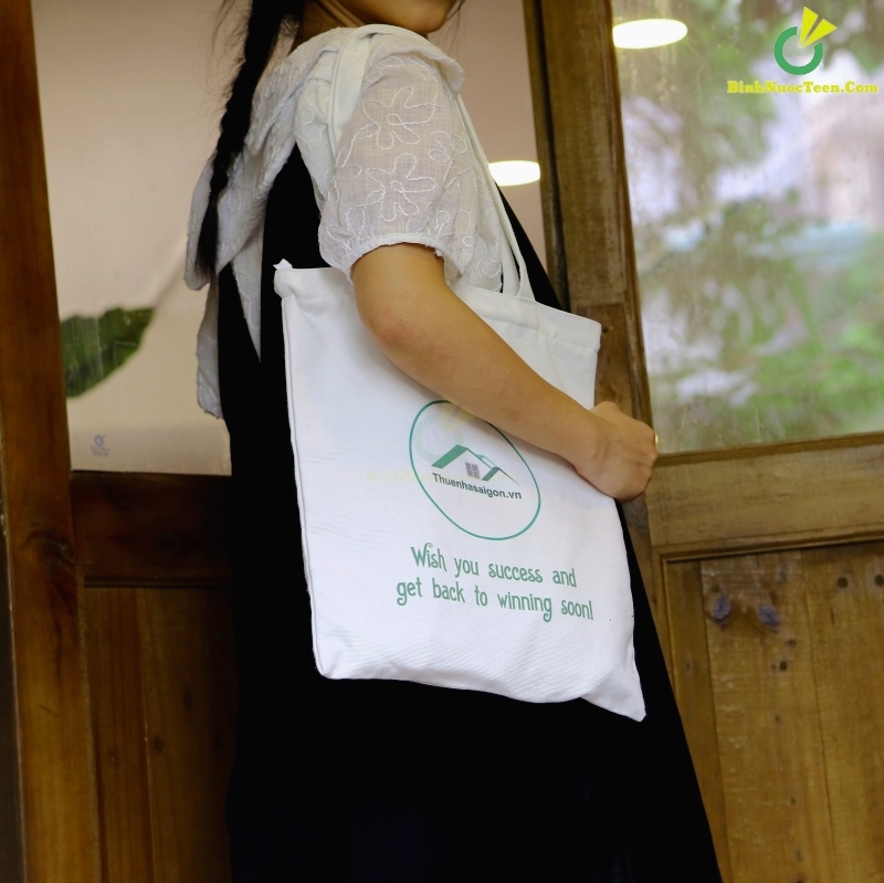 Túi Vải Tote Có Quai Đeo & Khoá Kéo TVC02-1 In Logo Thue Nha 6