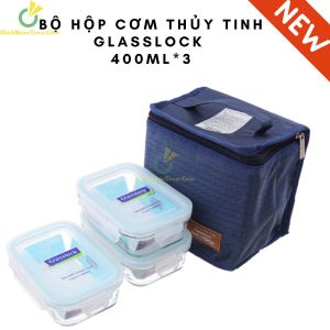 Bộ Hộp Cơm Thủy Tinh Glasslock 400ml*3 HDC-07 Kèm Túi Giữ Nhiệt 4