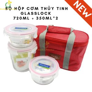 Bộ Hộp Cơm Thủy Tinh Glasslock 720ml + 350ml*2 - HCD-04 Kèm Túi Giữ Nhiệt 6