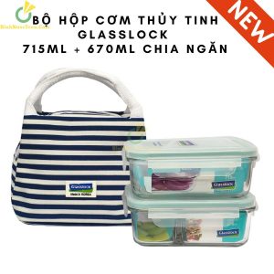 Bộ Hộp Cơm Thủy Tinh Glasslock 715ml + 670ml Chia Ngăn HCD-10 Kèm Túi Giữ Nhiệt 1