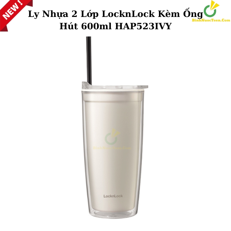 Ly Nhựa 2 Lớp LocknLock HAP523IVY 600ml Double Wall Cold Cup In Logo