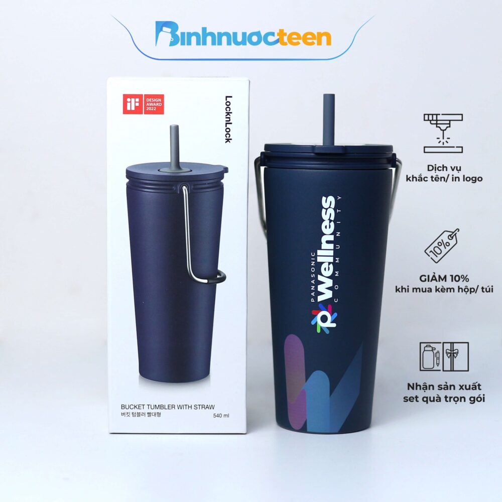 Bình Giữ Nhiệt LocknLock 540ml Bucket Tumbler With Straw LHC4268 Có Ống Hút