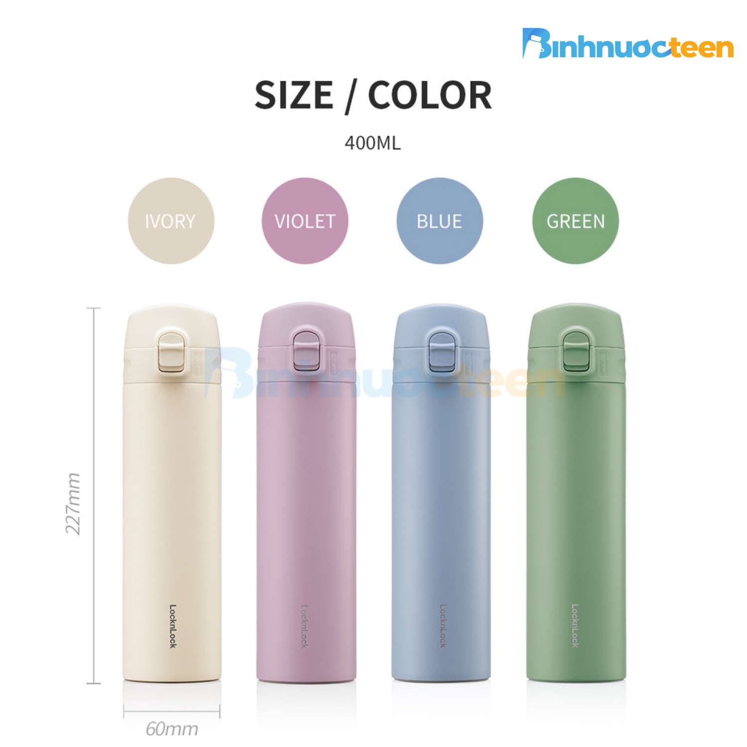 Bình Giữ Nhiệt LocknLock 400ml Slim Fit Onetouch LHC3270 - Binhnuocteen.com