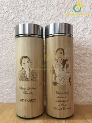 Bình Giữ Nhiệt Vỏ Tre Khắc Tên, Logo