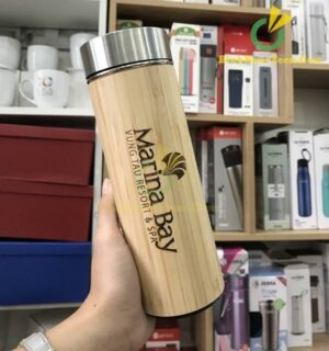 Bình Giữ Nhiệt Vỏ Tre Khắc Tên, Logo