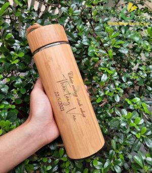 Bình Giữ Nhiệt Vỏ Tre Khắc Tên, Logo