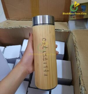Bình Giữ Nhiệt Vỏ Tre Khắc Tên, Logo
