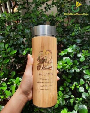 Bình Giữ Nhiệt Vỏ Tre Khắc Tên, Logo