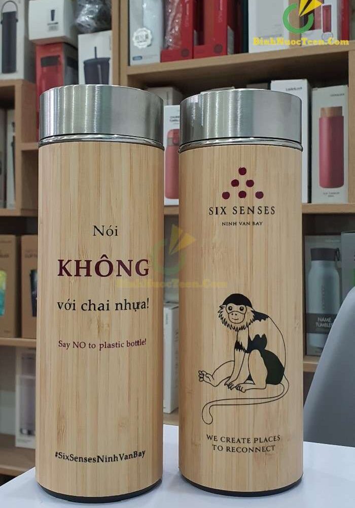 Bình Giữ Nhiệt Vỏ Tre Khắc Tên, Khắc Logo