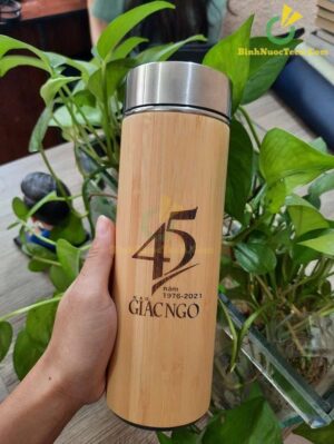 Bình Giữ Nhiệt Vỏ Tre Khắc Tên, Khắc Logo