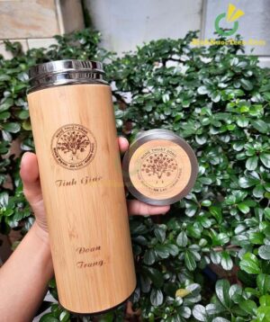Bình Giữ Nhiệt Vỏ Tre Khắc Tên, Logo