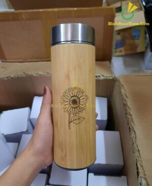 Bình Giữ Nhiệt Vỏ Tre Khắc Tên, Logo