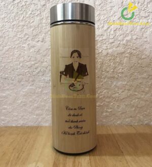 Bình Giữ Nhiệt Vỏ Tre Khắc Tên, Logo