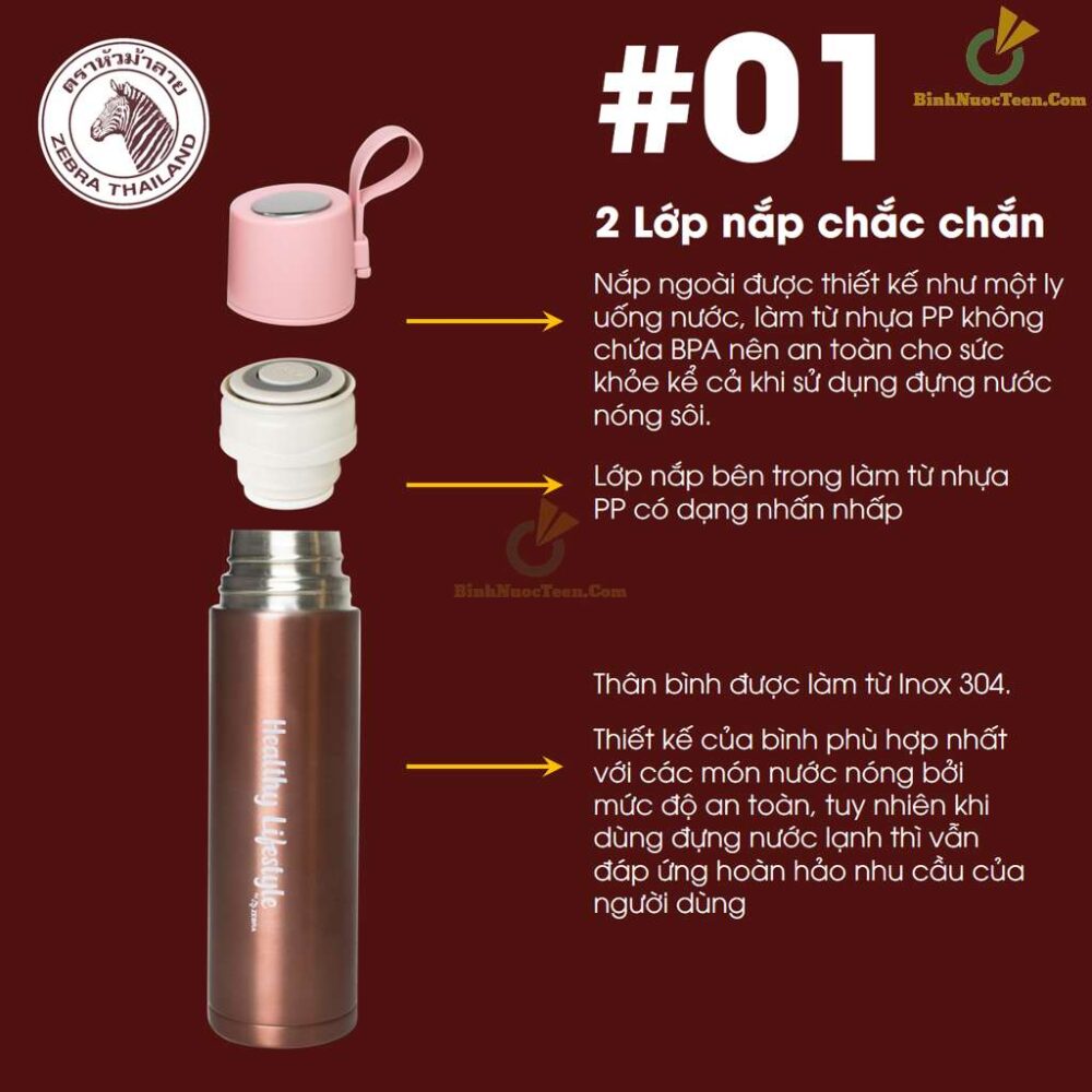 Bình Giữ Nhiệt Zebra Healthy Lifestyle 450ml - 112669 18