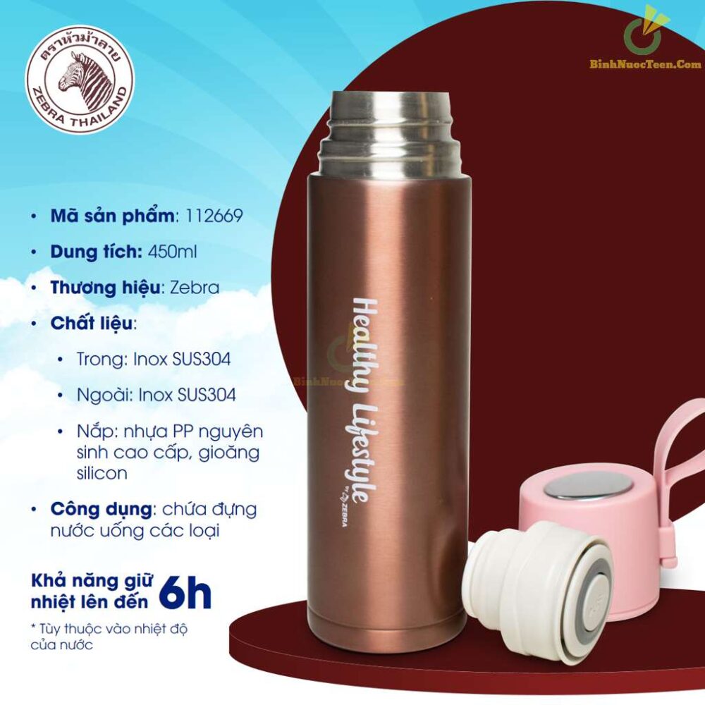Bình Giữ Nhiệt Zebra Healthy Lifestyle 450ml - 112669 17