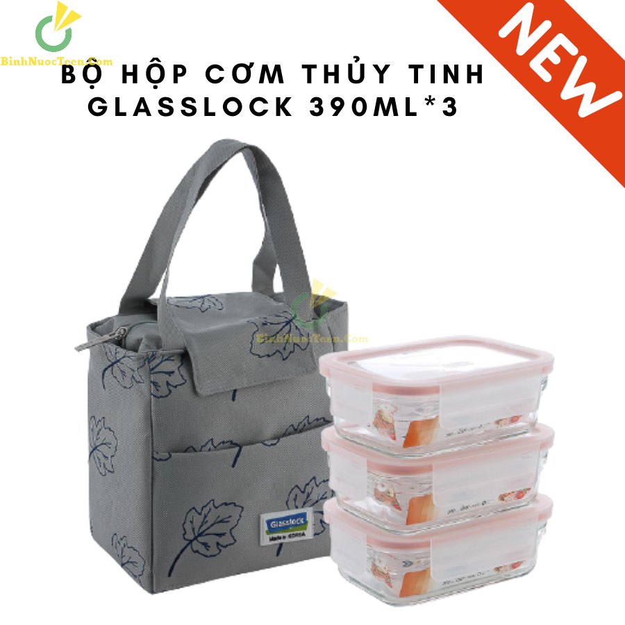 Bộ Hộp Cơm Thủy Tinh Glasslock 390ml*3 LUNCH390x3L Kèm Túi Giữ Nhiệt