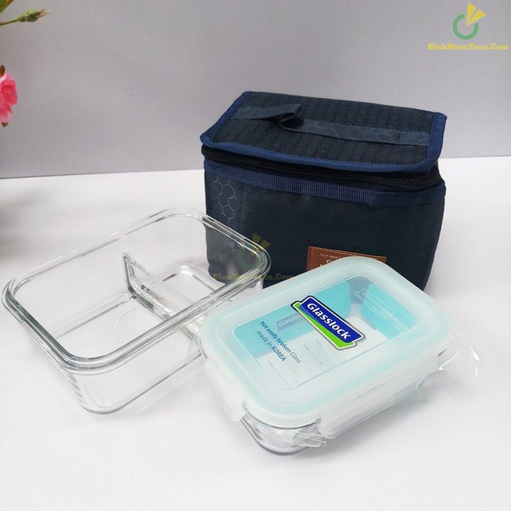 Bộ Hộp Cơm Thủy Tinh Glasslock (400ml + 670ml Chia Ngăn) Kèm Túi Giữ Nhiệt 1