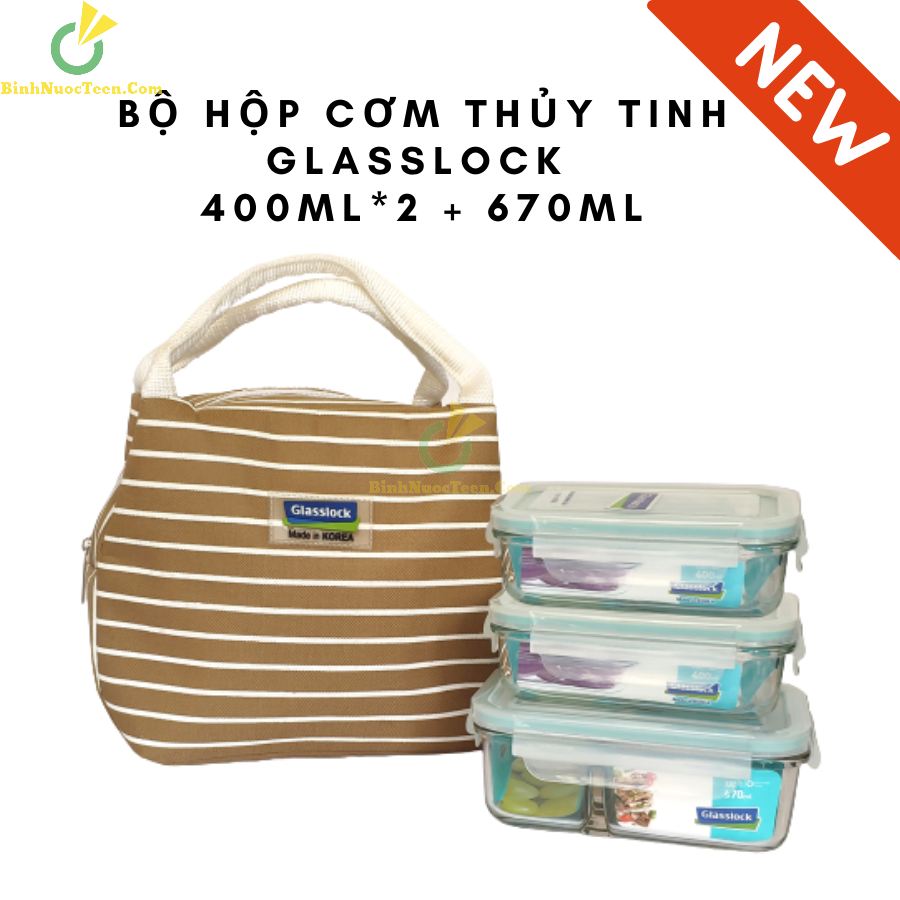 Bộ Hộp Cơm Thủy Tinh Glasslock 400ml*2 + 670ml Chia Ngăn LUNCH 40×2-67K 1
