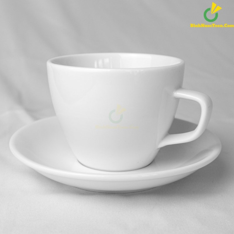 Bộ Ly Sứ Café Trắng Dáng Đức Cappuccino LS117 In Logo Theo Yêu Cầu