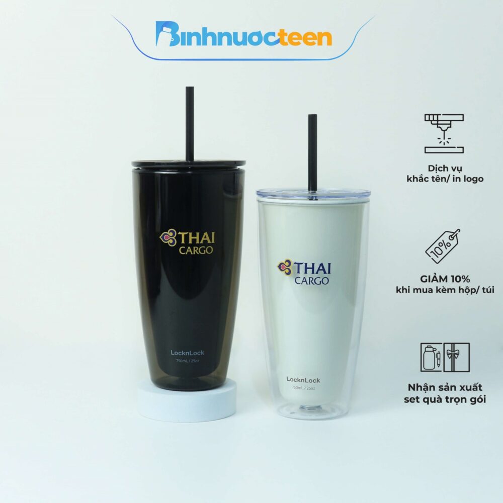 Ly nhựa Lock&Lock 2 lớp kèm ống hút HAP507 750ml