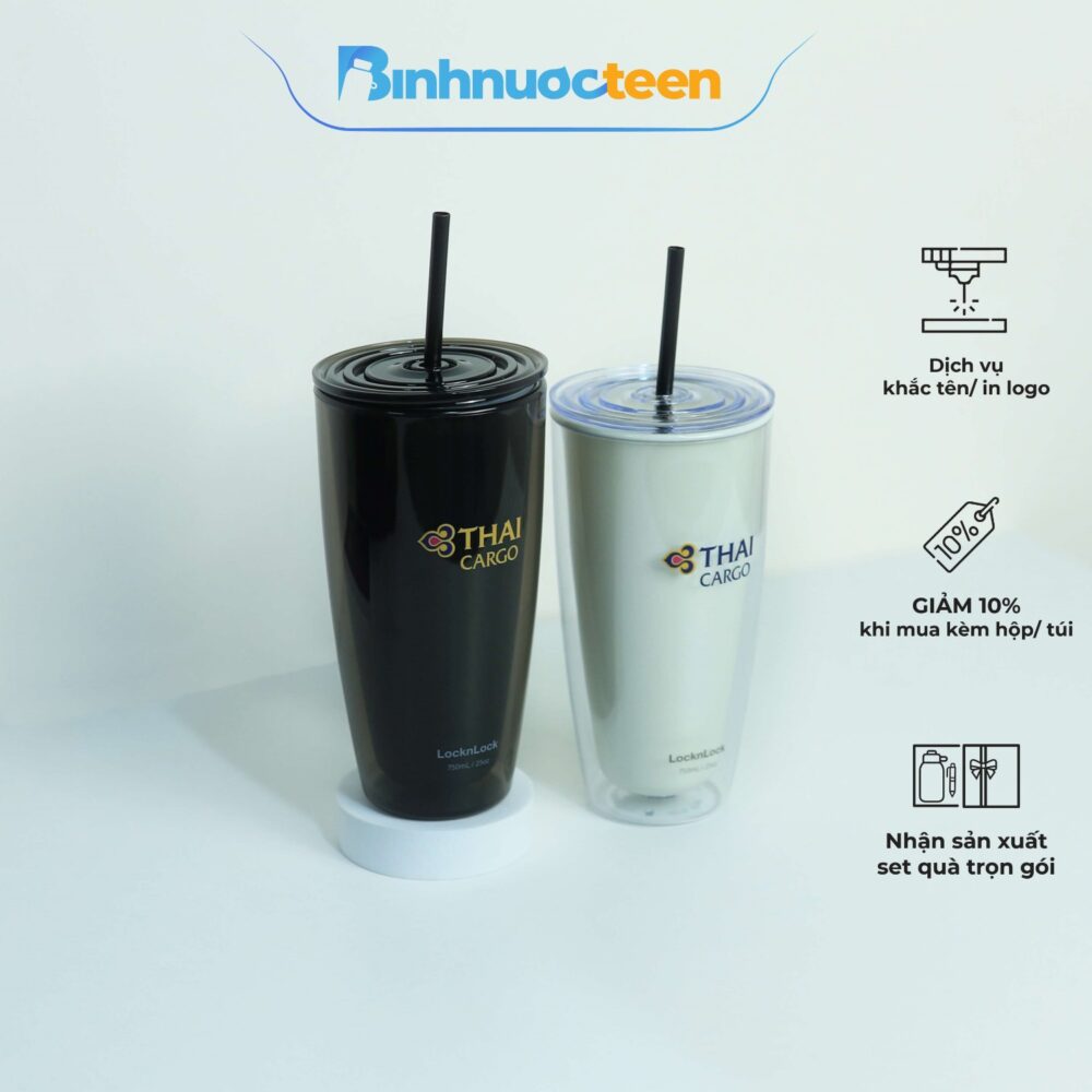 Ly nhựa Lock&Lock 2 lớp kèm ống hút HAP507 750ml