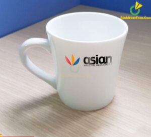 Ly Sứ Bát Tràng Trắng Dáng Eo Có Chân LS113 In Logo Theo Yêu Cầu