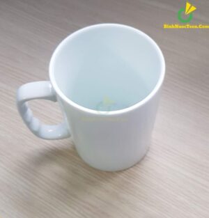 Ly Sứ Bát Tràng Trắng Quai C Tay Nắm LS107 In Logo Theo Yêu Cầu
