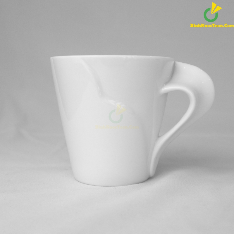 Ly Sứ Bát Tràng Trắng Quai Xoắn LS115 In Logo Theo Yêu Cầu