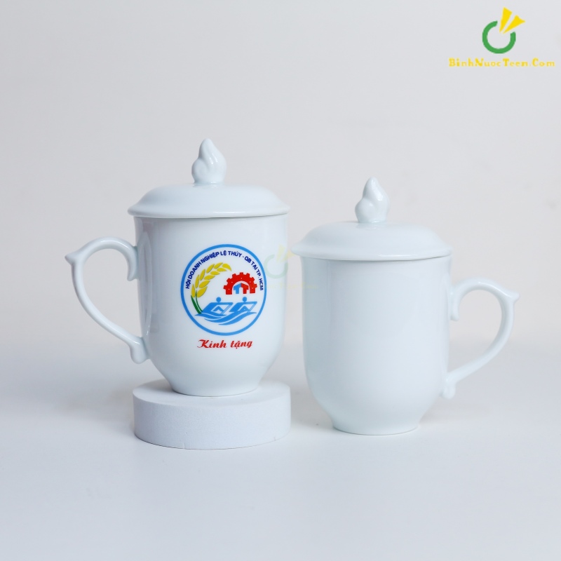 Ly Sứ Có Nắp Ngọn Lửa Bát Tràng LS102 In Logo 3