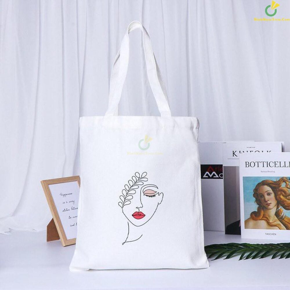 Túi Vải Canvas In Logo Có Quai Đeo Có Khoá Kéo 5