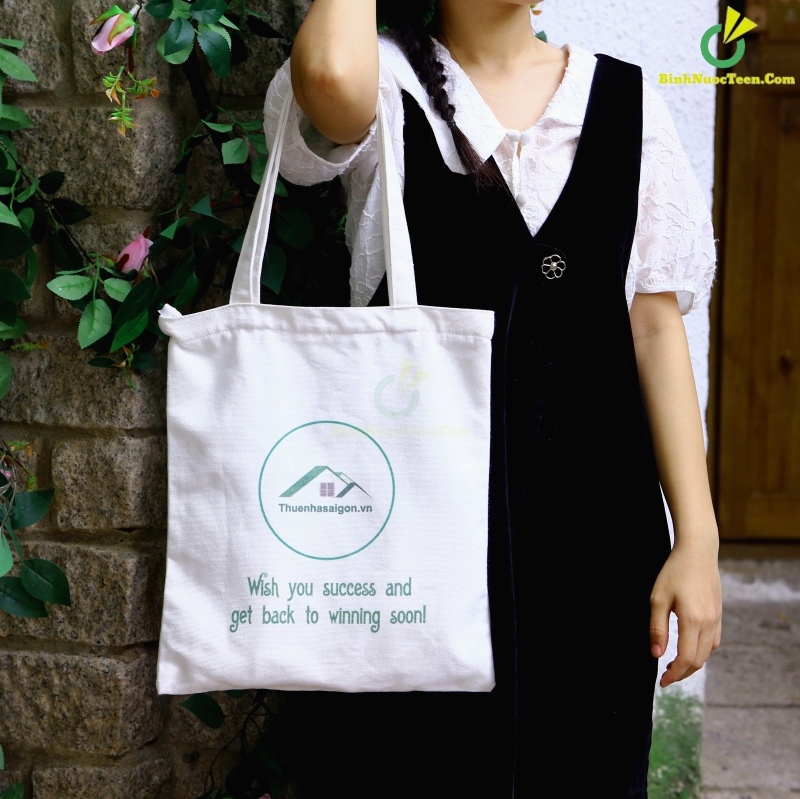 Túi Vải Tote Có Quai Đeo & Khoá Kéo TVC02-1 In Logo Thue Nha 2