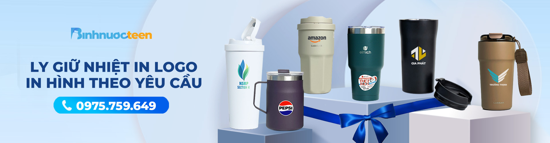 Ly giữ nhiệt in logo theo yêu cầu, giá rẻ tại Binhnuocteen.com