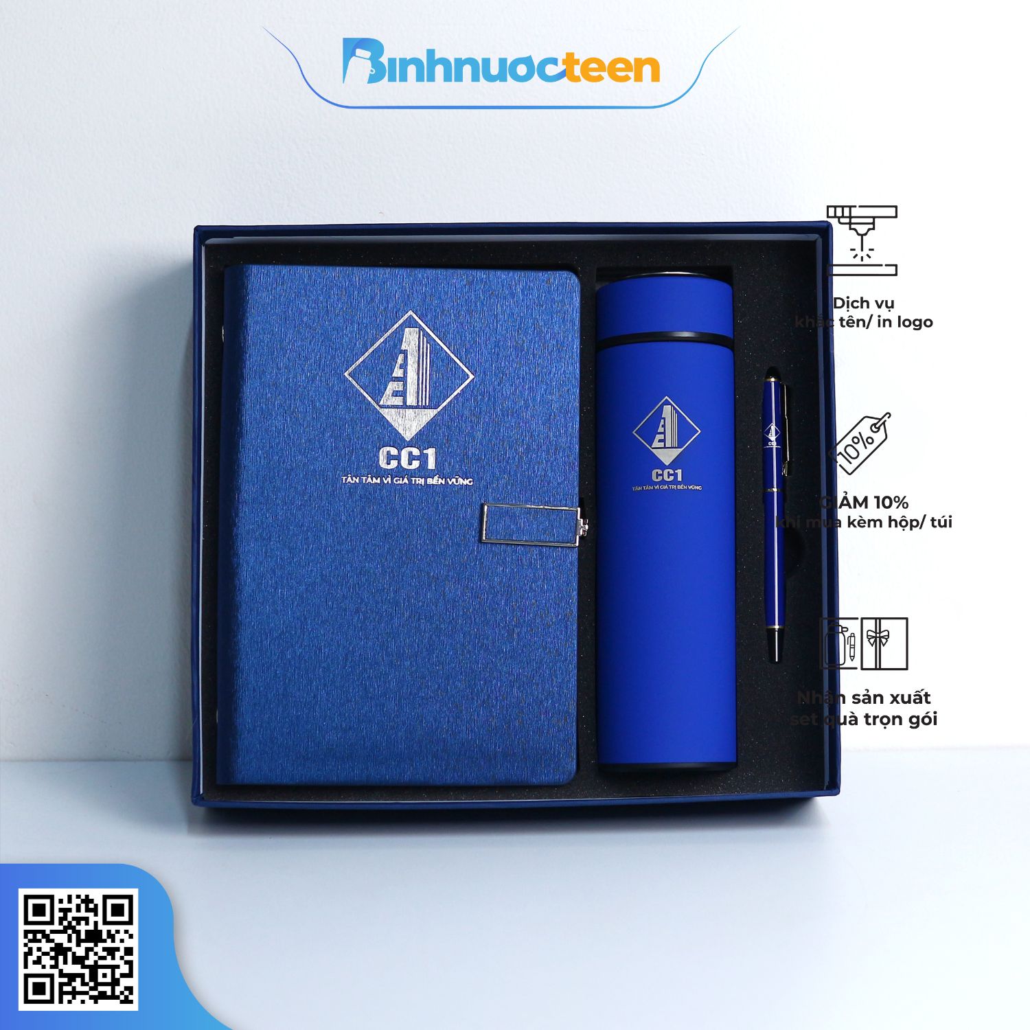 Set Quà Tặng Sổ Tay, Bút Ghi Chép, Bình Life 500ml SQT108