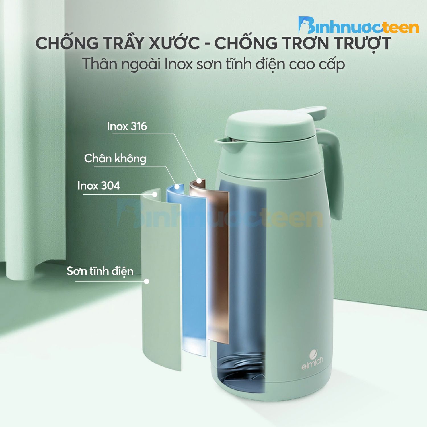 Bình giữ nhiệt inox 304 Elmich EL1291WG dung tích 1.6L - Binhnuocteen.com