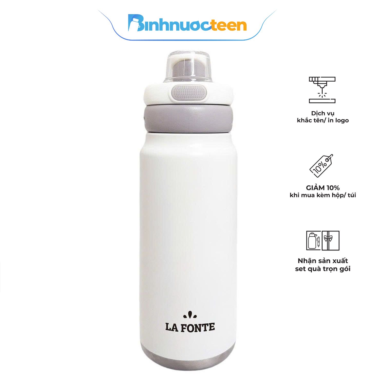 Bình Giữ Nhiệt 2 Lớp Inox La Fonte Nắp Bật Tiện Lợi 750ml-010894 - Binhnuocteen.com
