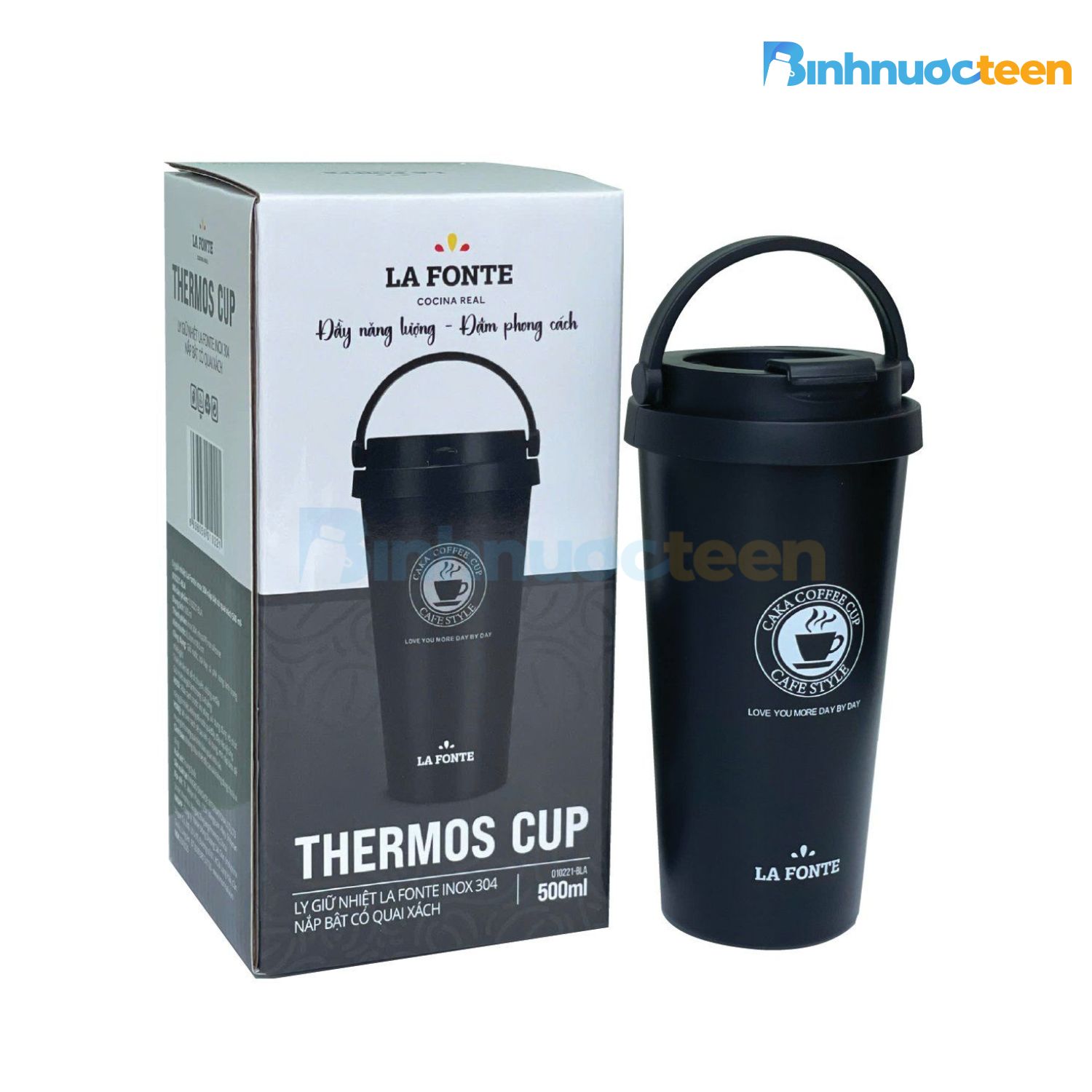 Ly giữ nhiệt La Fonte inox 304 nắp bật có quai xách 500ml-010221 - Binhnuocteen.com