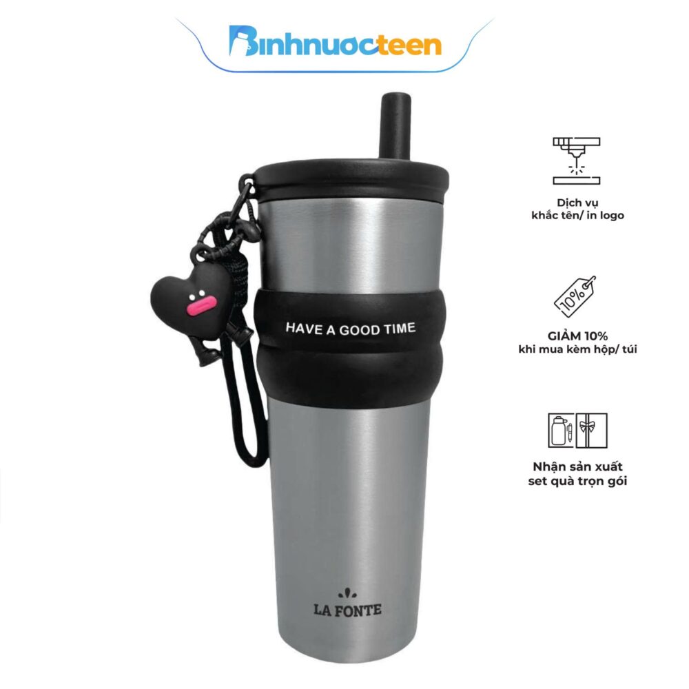 Ly Giữ Nhiệt 2 Lớp Inox La Fonte Kèm Charm Trái Tim 710ml-010887 - Binhnuocteen.com
