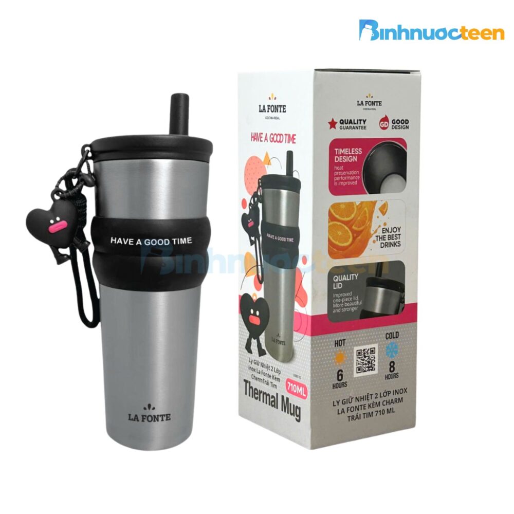 Ly Giữ Nhiệt 2 Lớp Inox La Fonte Kèm Charm Trái Tim 710ml-010887 - Binhnuocteen.com