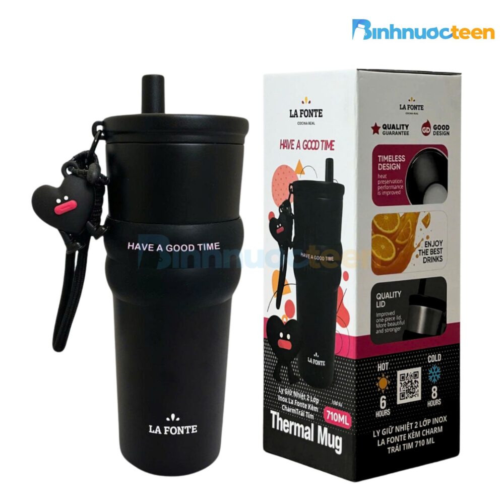 Ly Giữ Nhiệt 2 Lớp Inox La Fonte Kèm Charm Trái Tim 710ml-010887 - Binhnuocteen.com